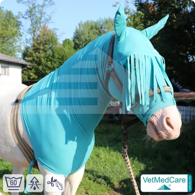 Sleazy / Sleezy Pferde Body, Pferdehaube - Fliegenschutz, Mückenschutz bzw. Insektenschutz von Kopf, Ohren und Hals - mit Stirnfransen | VetMedCare