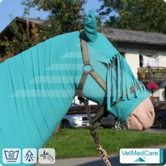Horse Sleazy, Stretch Rug, Hood Protection Bonnet - fly, mosquito, insect protection of head, ears and neck - with forehead fringes | VetMedCare® 7 Stretch Rug, Horse Hood Protection Bonnet - fly, mosquito, insect protection of head, ears and neck - with forehead fringes | VetMedCare®
