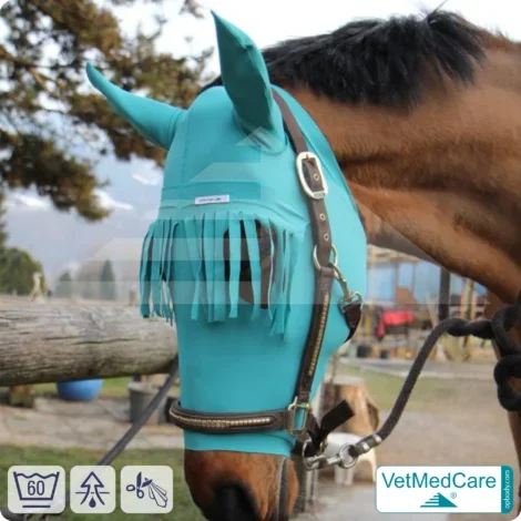 Pferd Fliegenschutz | Insektenschutz | Kopfschutz & Ohrenschutz mit Stirnfransen | VetMedCare®