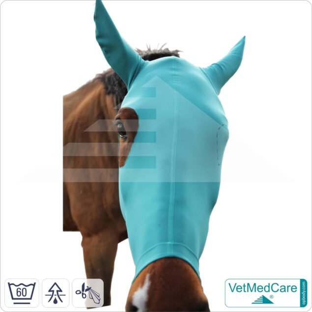 Pferde Kopfmaske | Schutz für Augen, Kopf und Ohren - ohne Augenausschnitt | Horse Head-Ear Protector | VetMedCare®