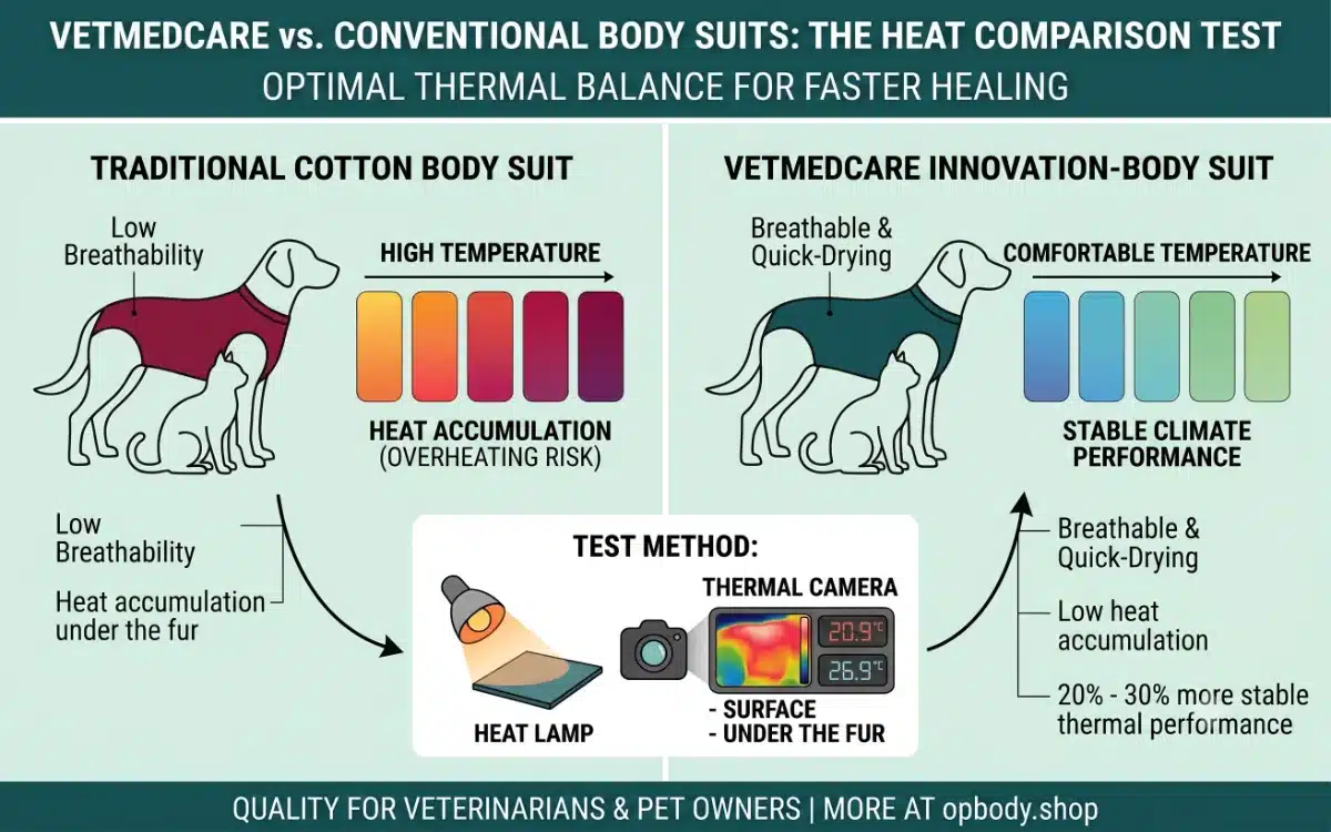 Recovery Suits for dogs, cats and horses - Why the material makes all the difference when it comes to heat retention 1 Thermal Imaging Test | OP Body Material Test: Thermal Imaging Comparison – Cotton vs VetMedCare